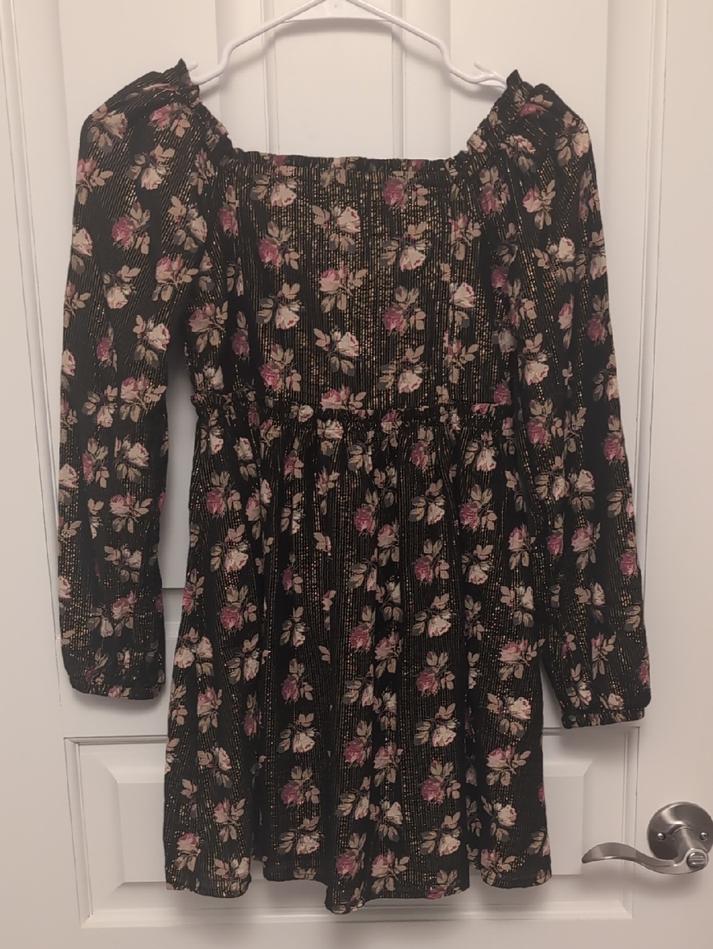 GAP Black Floral Long Sleeve Smocked Dress